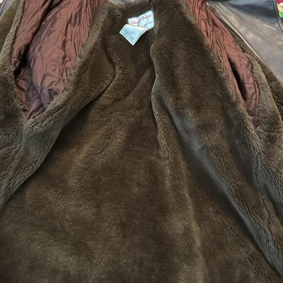 Vintage 80s Gerard Babin Paris Chocolate Brown Leather Faux Fur Lined Maxi Coat - Picture 4 of 7